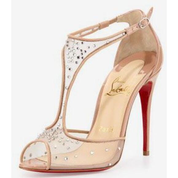 Christian Louboutin Strass Embellished Mesh Patinana 100 Sandals Nude Women's 36